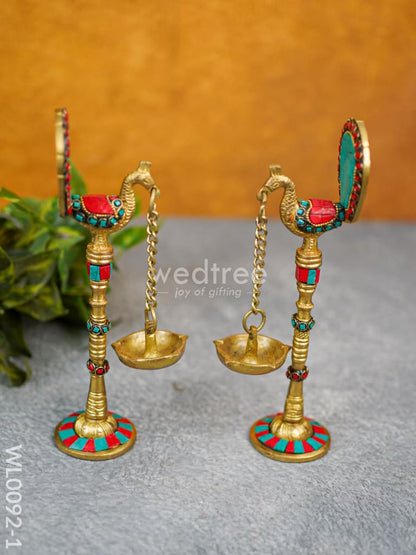 Brass Peacock Stand with Diya (Set of 2) - WL0092