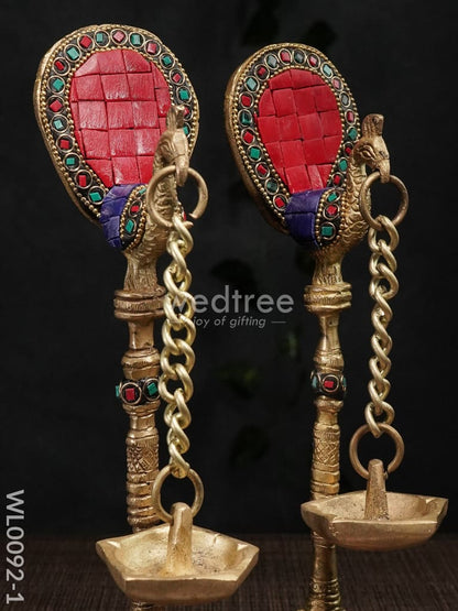 Brass Peacock Stand with Diya (Set of 2) - WL0092