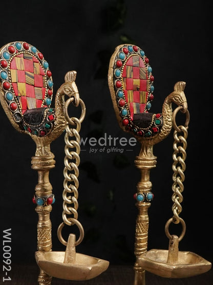 Brass Peacock Stand with Diya (Set of 2) - WL0092