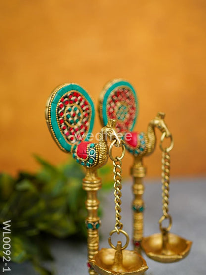Brass Peacock Stand with Diya (Set of 2) - WL0092