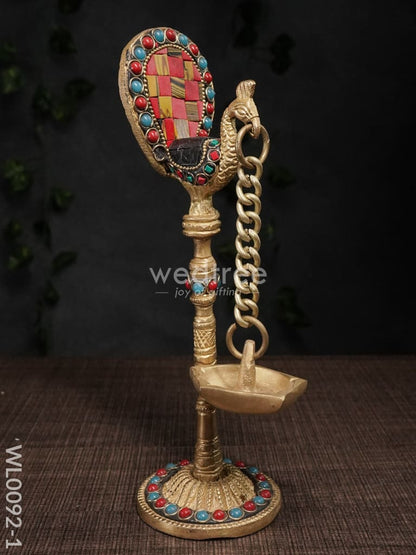 Brass Peacock Stand with Diya (Set of 2) - WL0092