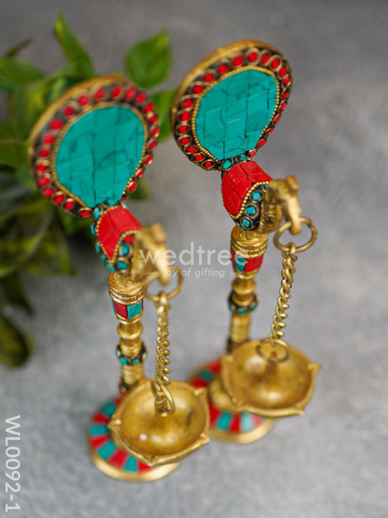 Brass Peacock Stand with Diya (Set of 2) - WL0092
