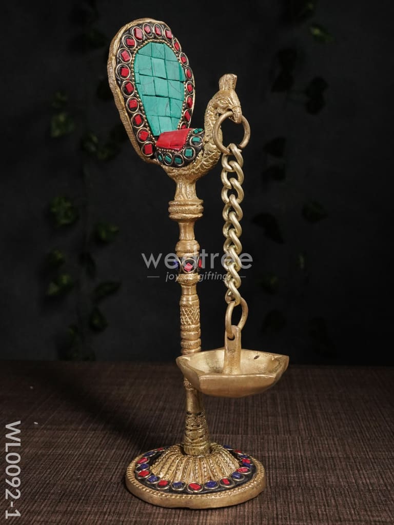 Brass Peacock Stand with Diya (Set of 2) - WL0092
