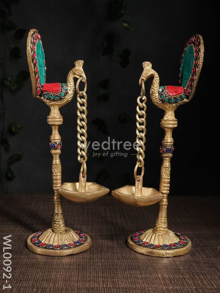 Brass Peacock Stand with Diya (Set of 2) - WL0092