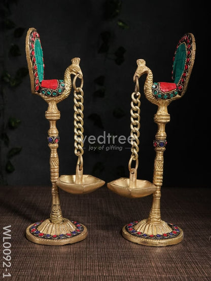 Brass Peacock Stand with Diya (Set of 2) - WL0092