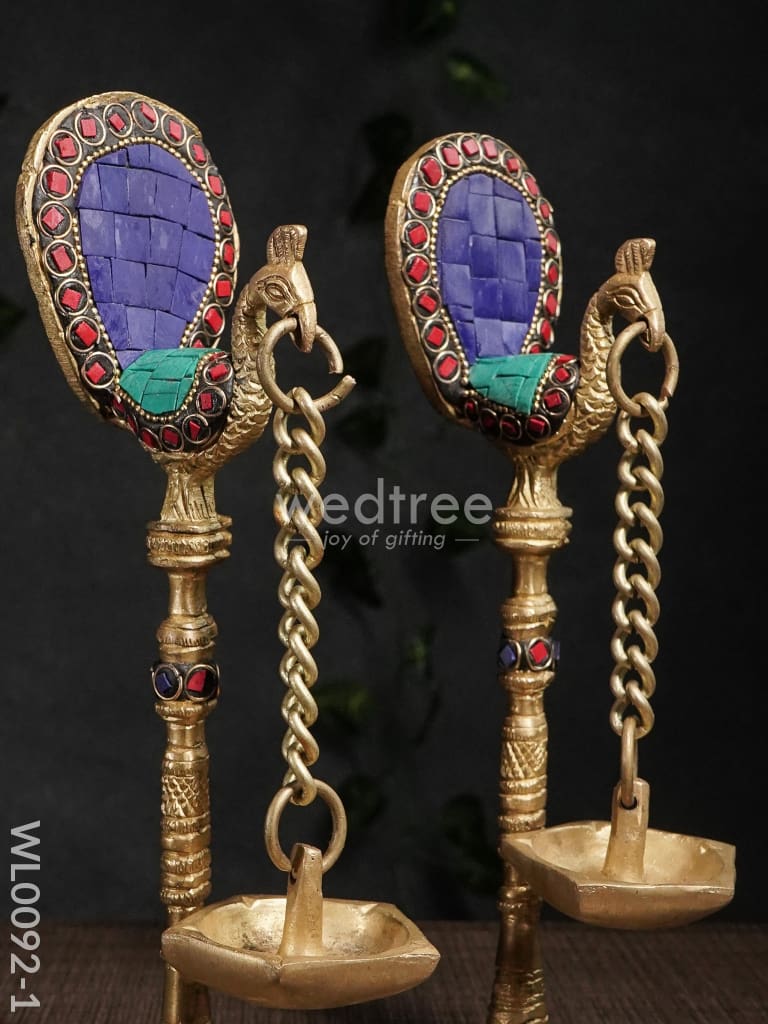 Brass Peacock Stand with Diya (Set of 2) - WL0092