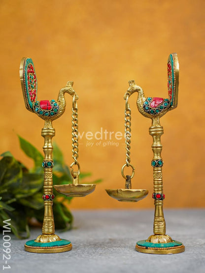 Brass Peacock Stand with Diya (Set of 2) - WL0092