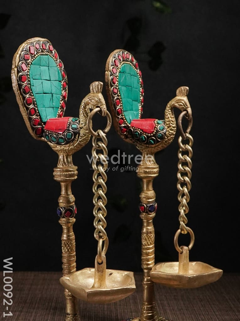 Brass Peacock Stand with Diya (Set of 2) - WL0092