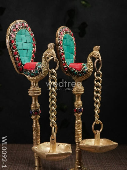 Brass Peacock Stand with Diya (Set of 2) - WL0092