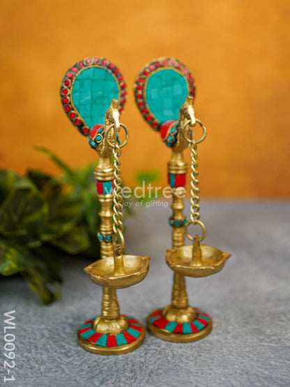 Brass Peacock Stand with Diya (Set of 2) - WL0092