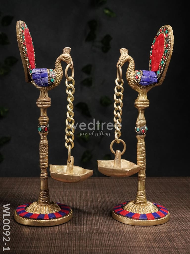Brass Peacock Stand with Diya (Set of 2) - WL0092