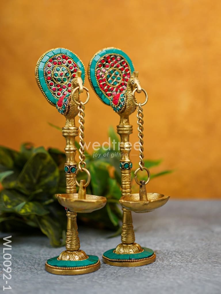 Brass Peacock Stand with Diya (Set of 2) - WL0092