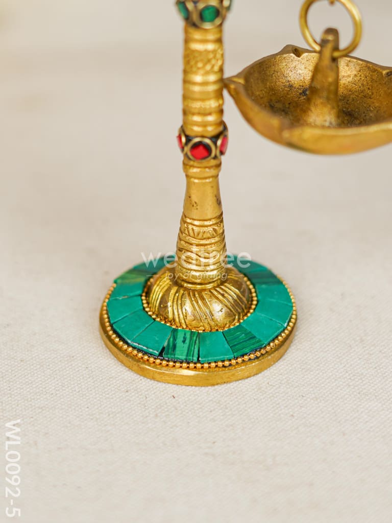 Brass Peacock Stand with Diya with Stone Work (Set of 2) - WL0092-5