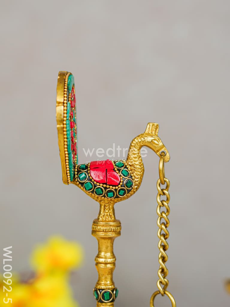 Brass Peacock Stand with Diya with Stone Work (Set of 2) - WL0092-5