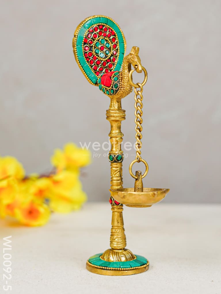 Brass Peacock Stand with Diya with Stone Work (Set of 2) - WL0092-5
