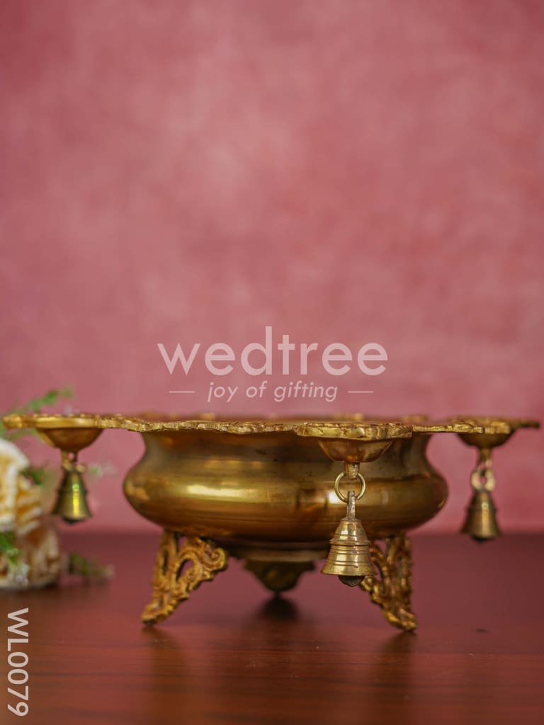 Brass - Peacock Urli 4 Face Diya with Bell - WL0079