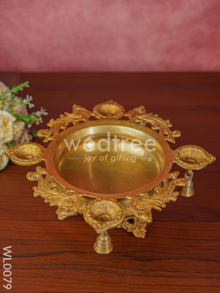 Brass - Peacock Urli 4 Face Diya with Bell - WL0079