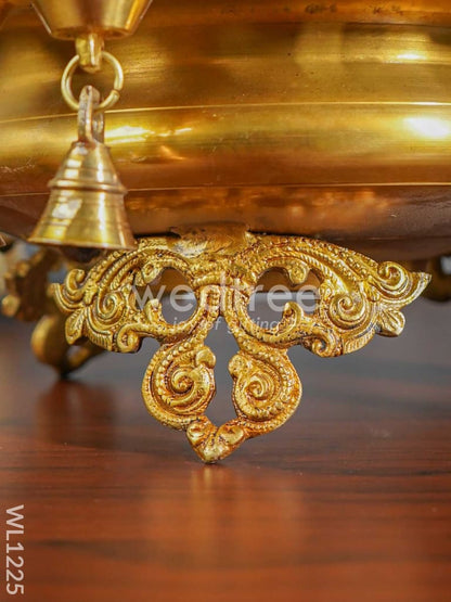 Brass Peacock Urli with Diya and Bells - WL1225