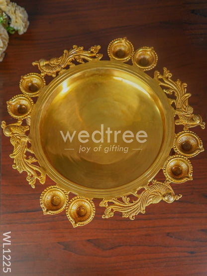 Brass Peacock Urli with Diya and Bells - WL1225