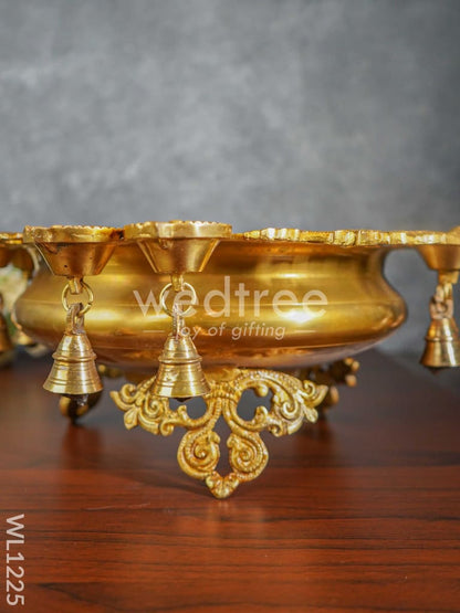 Brass Peacock Urli with Diya and Bells - WL1225