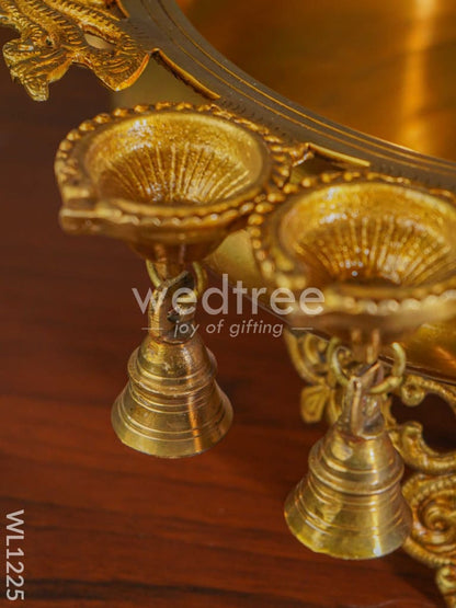 Brass Peacock Urli with Diya and Bells - WL1225