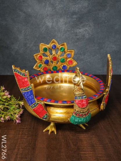 Brass Peacock Urli with Tile Work - WL2766