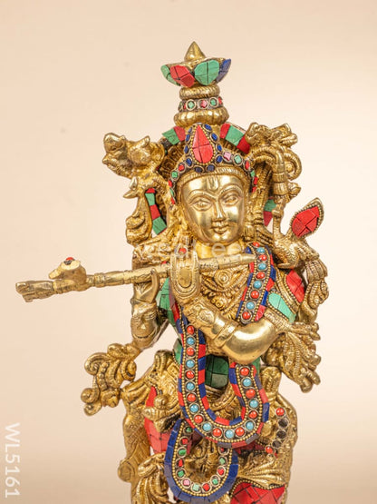 Brass Radha-Krishna Idol with Stone Work  - 18 inch - WL5161