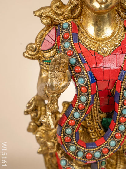 Brass Radha-Krishna Idol with Stone Work  - 18 inch - WL5161