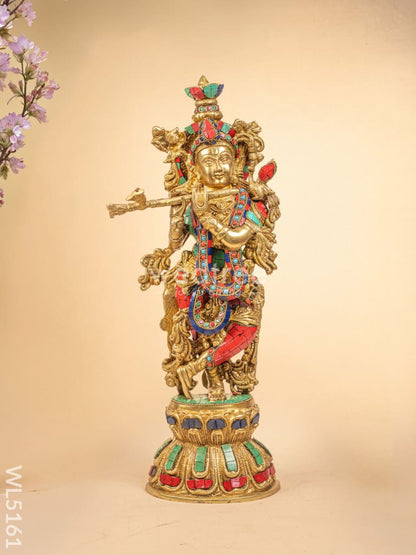 Brass Radha-Krishna Idol with Stone Work  - 18 inch - WL5161