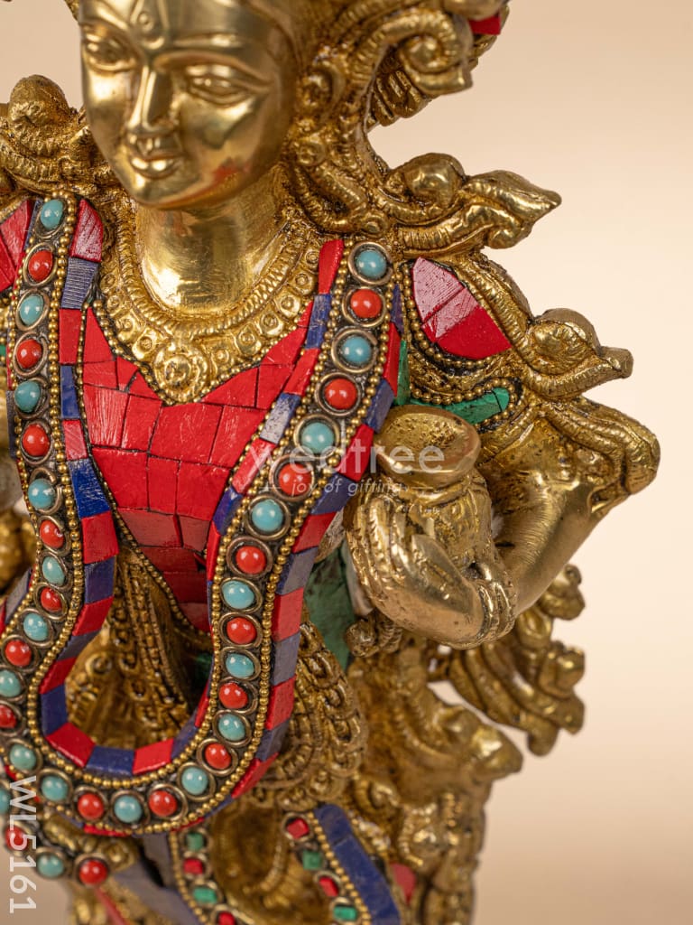 Brass Radha-Krishna Idol with Stone Work  - 18 inch - WL5161