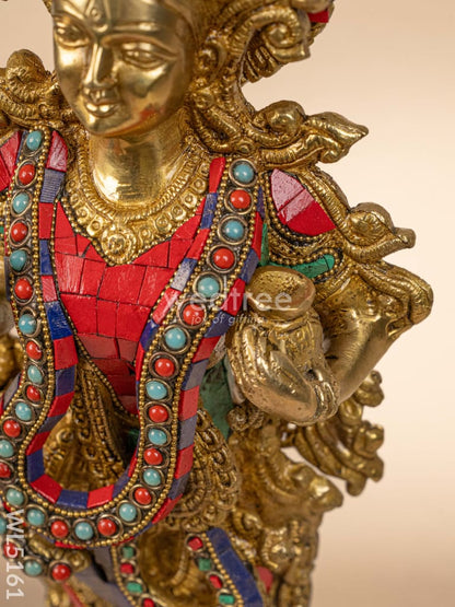 Brass Radha-Krishna Idol with Stone Work  - 18 inch - WL5161