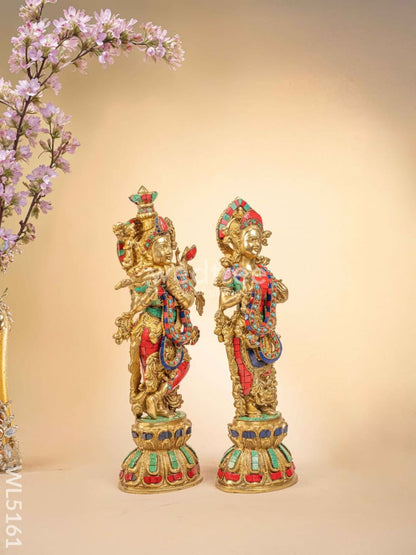 Brass Radha-Krishna Idol with Stone Work  - 18 inch - WL5161