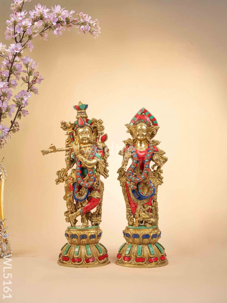 Brass Radha-Krishna Idol with Stone Work  - 18 inch - WL5161