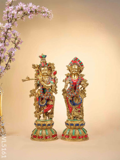 Brass Radha-Krishna Idol with Stone Work  - 18 inch - WL5161