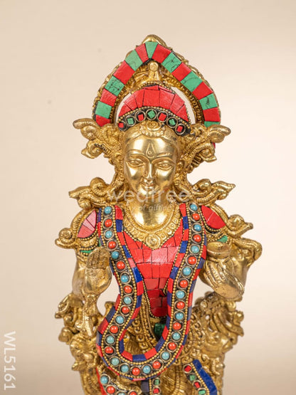 Brass Radha-Krishna Idol with Stone Work  - 18 inch - WL5161