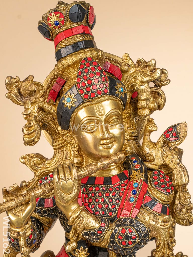 Brass Radha-Krishna Idol with Stone Work  - 27 inch - WL5162