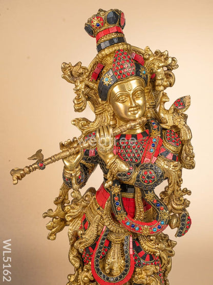 Brass Radha-Krishna Idol with Stone Work  - 27 inch - WL5162