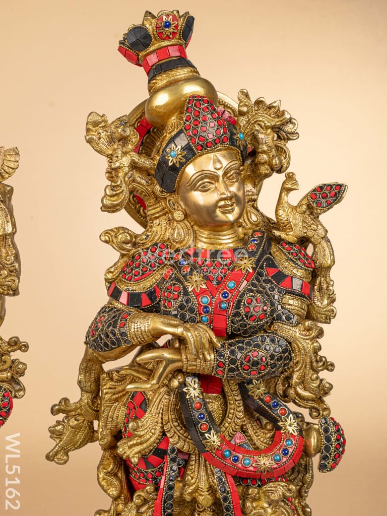 Brass Radha-Krishna Idol with Stone Work  - 27 inch - WL5162