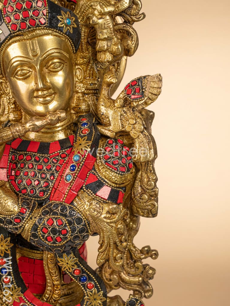 Brass Radha-Krishna Idol with Stone Work  - 27 inch - WL5162