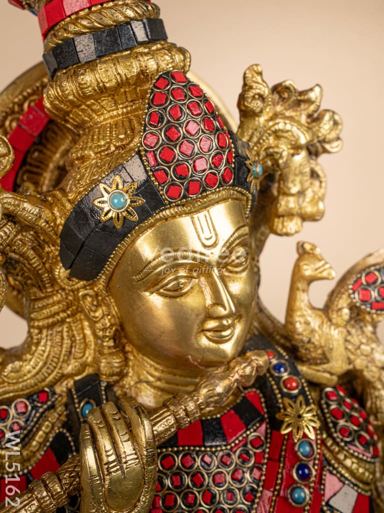 Brass Radha-Krishna Idol with Stone Work  - 27 inch - WL5162