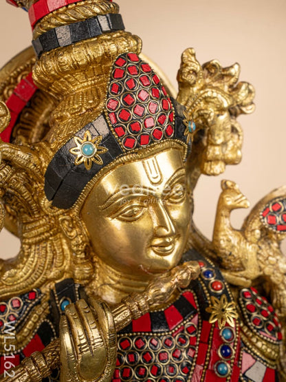 Brass Radha-Krishna Idol with Stone Work  - 27 inch - WL5162