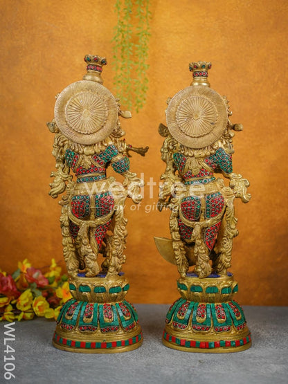 Brass Radha-Krishna Idol with Stone Work - WL4106
