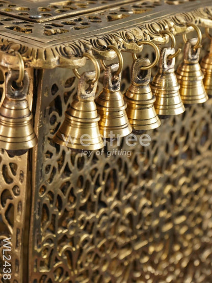 Brass Rectangular Chowki with Bells - WL2438