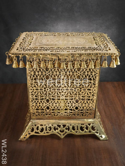 Brass Rectangular Chowki with Bells - WL2438