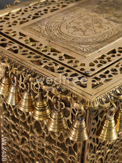 Brass Rectangular Chowki with Bells - WL2438