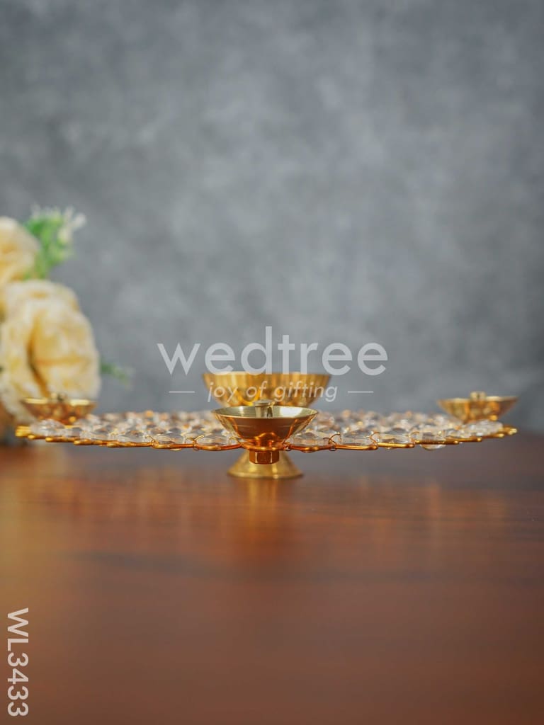 Brass - Round Crystal 5 Diya - Big - WL3433