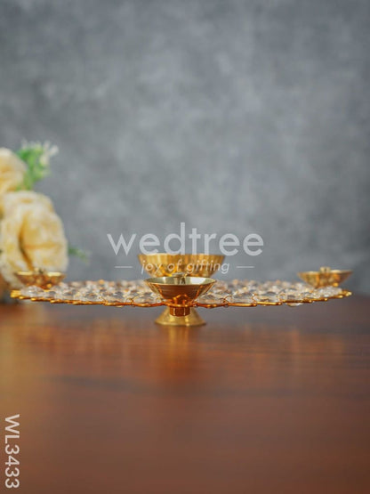 Brass - Round Crystal 5 Diya - Big - WL3433