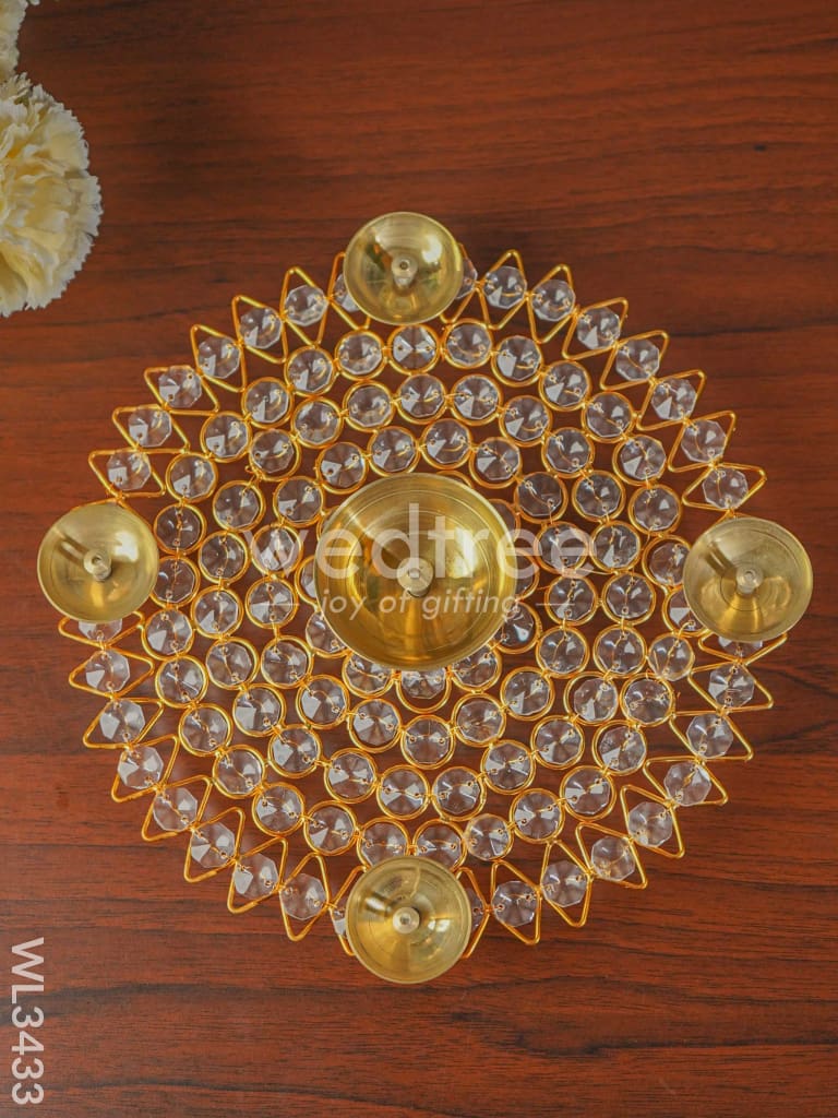 Brass - Round Crystal 5 Diya - Big - WL3433