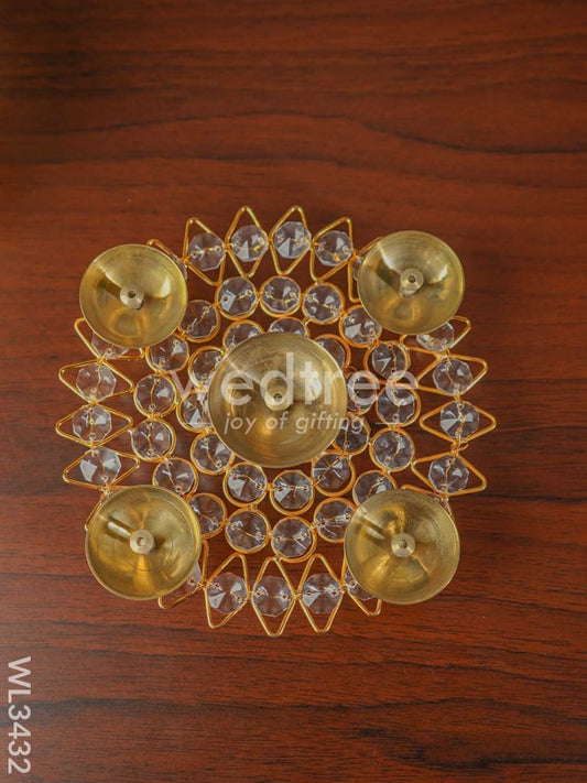 Brass - Round Crystal 5 Diya - Medium - WL3432
