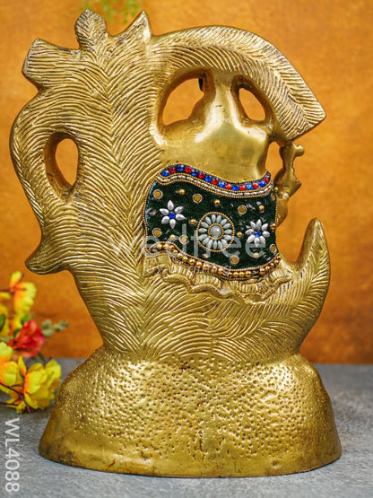 Brass Seated Ganesha Idol with Multicolour Stone Work - WL4088